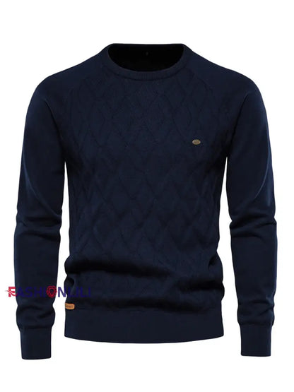 Men’s Casual Solid Color Knitted Sweater Blue / S