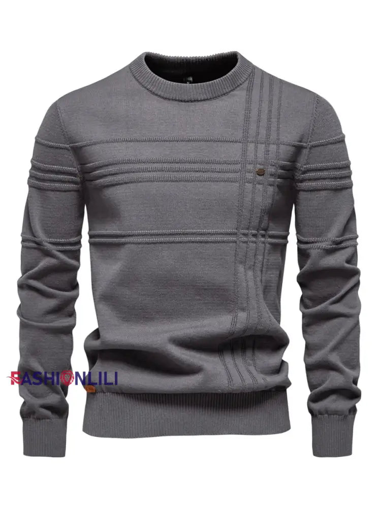 Men’s Casual Solid Color Knitted Sweater Dark Gray / S