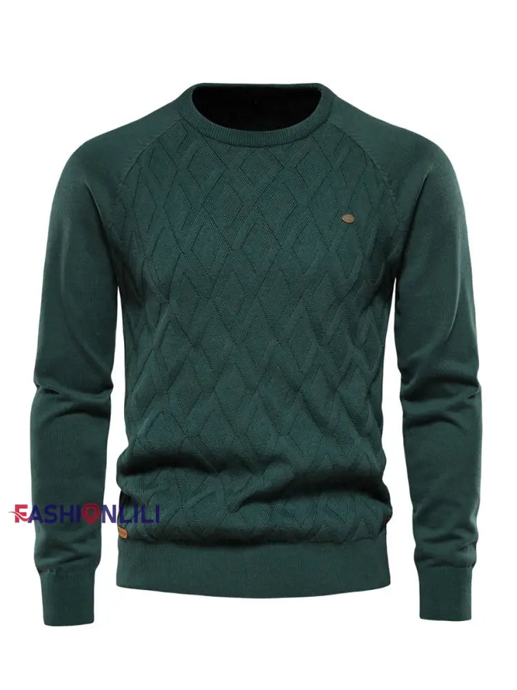 Men’s Casual Solid Color Knitted Sweater Green / S
