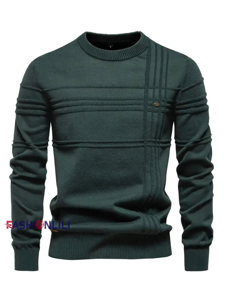 Men’s Casual Solid Color Knitted Sweater Green / S