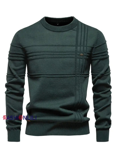 Men’s Casual Solid Color Knitted Sweater Green / S