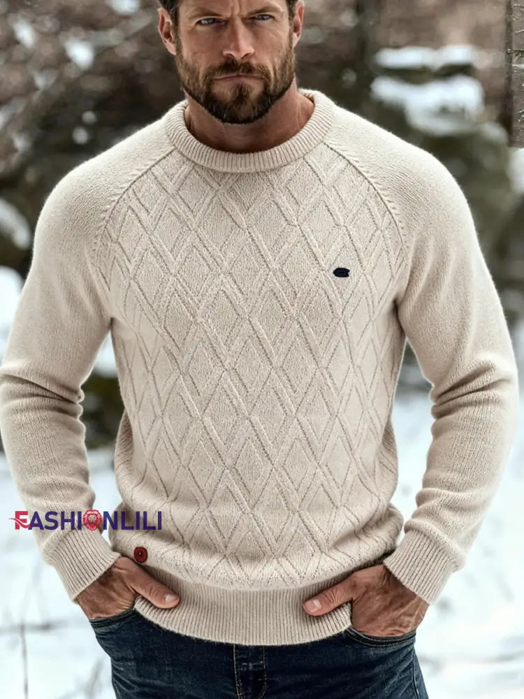 Men’s Casual Solid Color Knitted Sweater Khaki / S