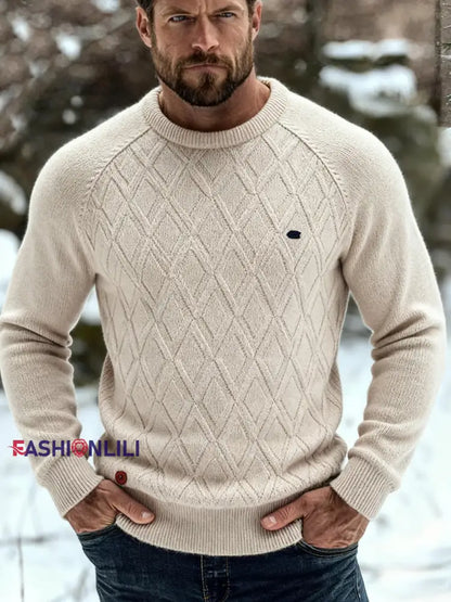 Men’s Casual Solid Color Knitted Sweater Khaki / S