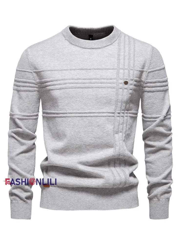 Men’s Casual Solid Color Knitted Sweater Light Gray / S