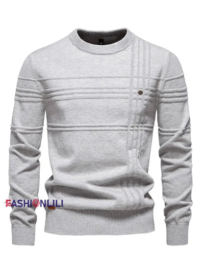 Men’s Casual Solid Color Knitted Sweater Light Gray / S