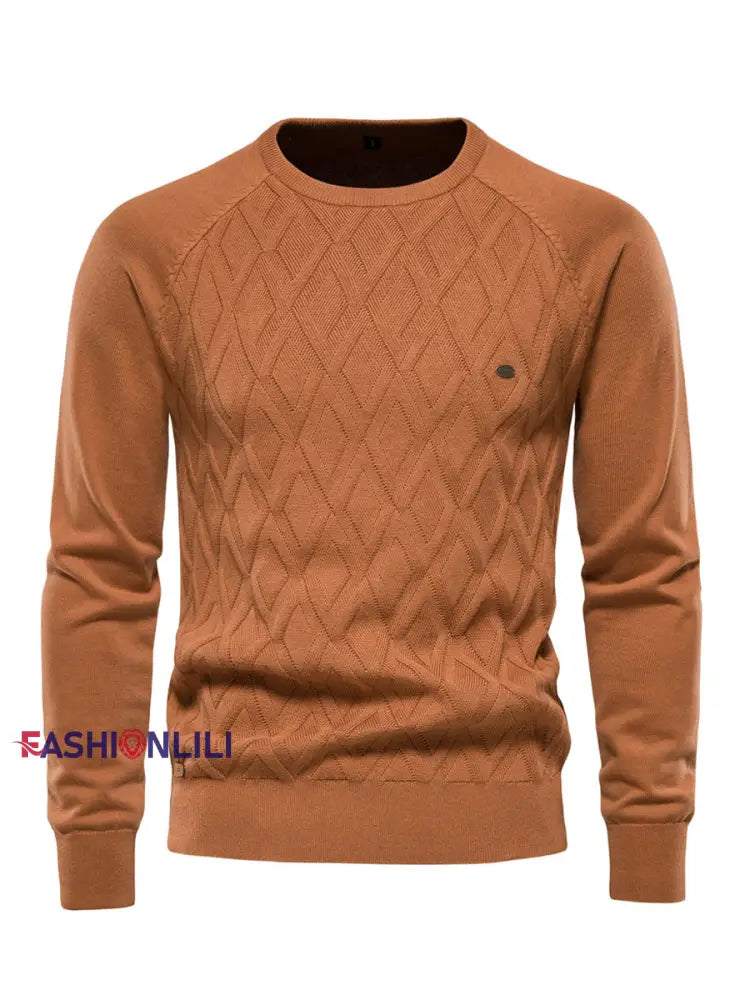 Men’s Casual Solid Color Knitted Sweater Orange / S