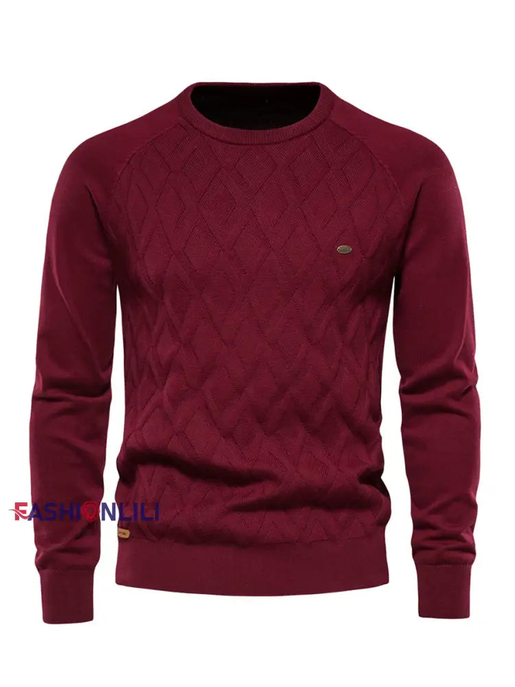 Men’s Casual Solid Color Knitted Sweater Red / S