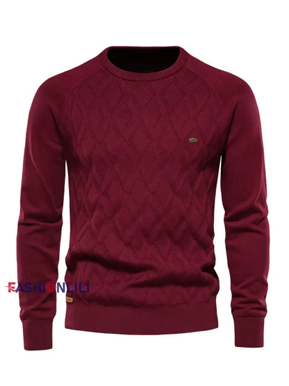 Men’s Casual Solid Color Knitted Sweater Red / S