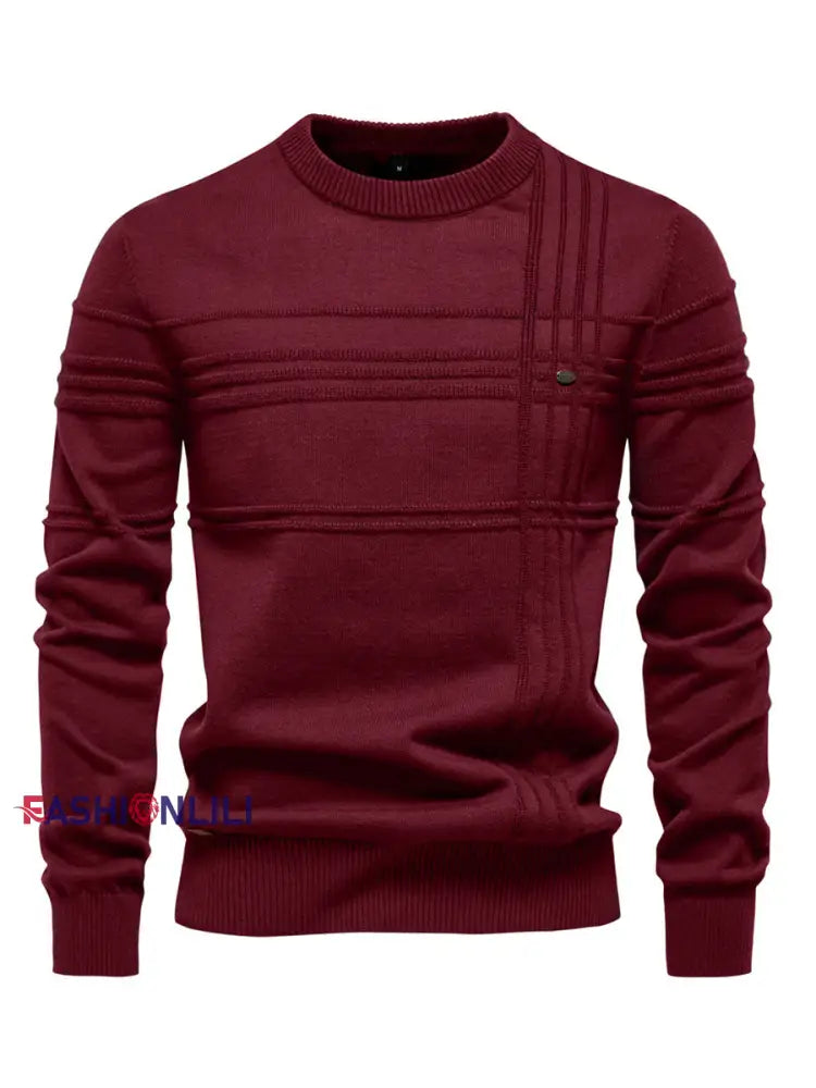 Men’s Casual Solid Color Knitted Sweater Wine Red / S