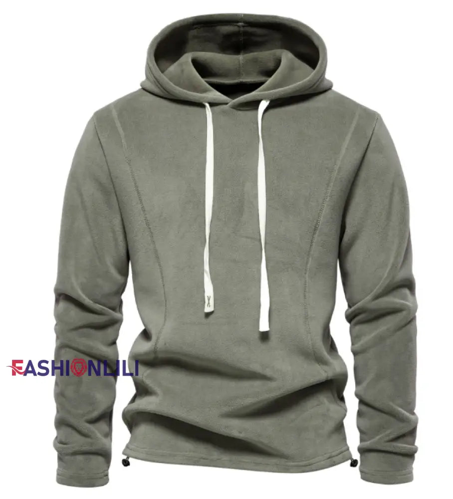 Men’s Casual Solid Color Polar Fleece Hoodie