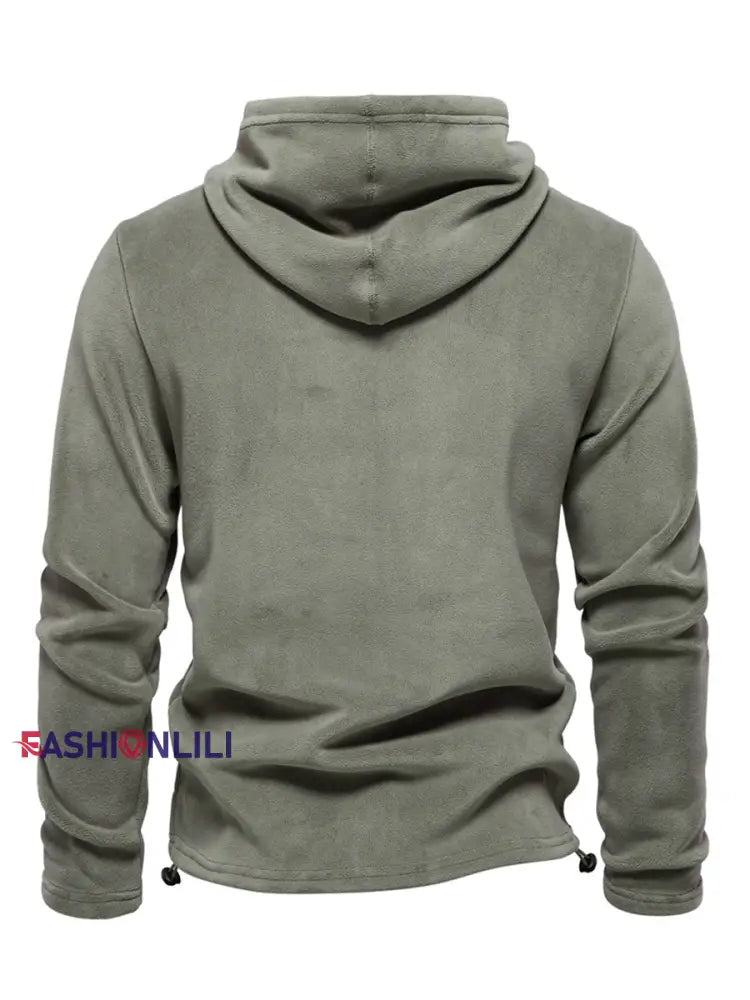 Men’s Casual Solid Color Polar Fleece Hoodie