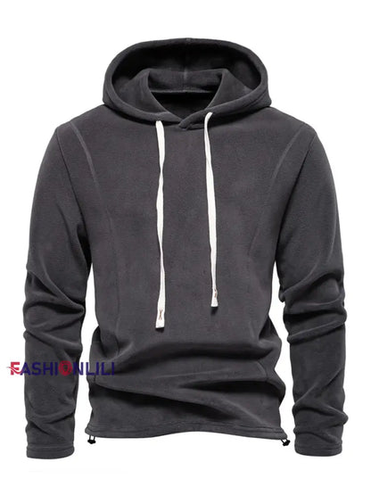 Men’s Casual Solid Color Polar Fleece Hoodie Dark Gray / S