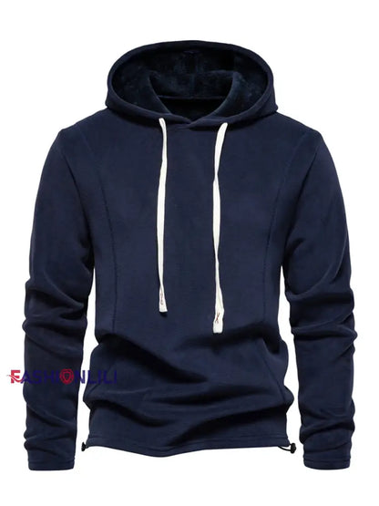 Men’s Casual Solid Color Polar Fleece Hoodie Navy Blue / S