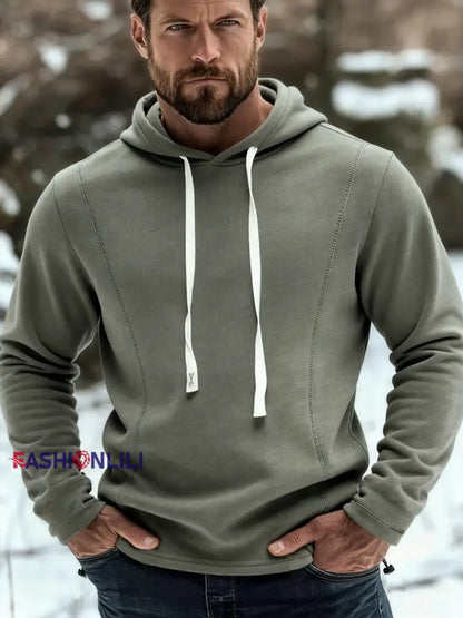 Men’s Casual Solid Color Polar Fleece Hoodie Olive Green / S