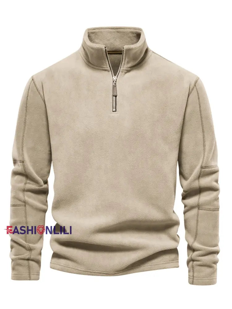 Men’s Casual Solid Color Polar Fleece Zipper Pullover