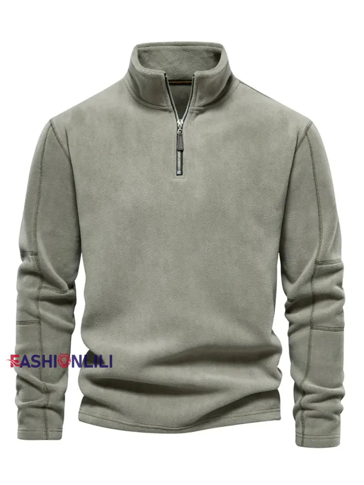 Men’s Casual Solid Color Polar Fleece Zipper Pullover