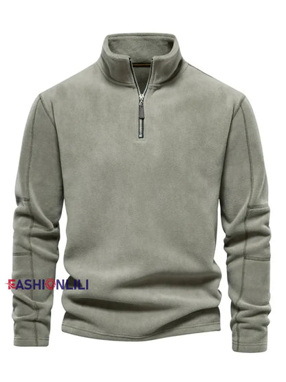 Men’s Casual Solid Color Polar Fleece Zipper Pullover