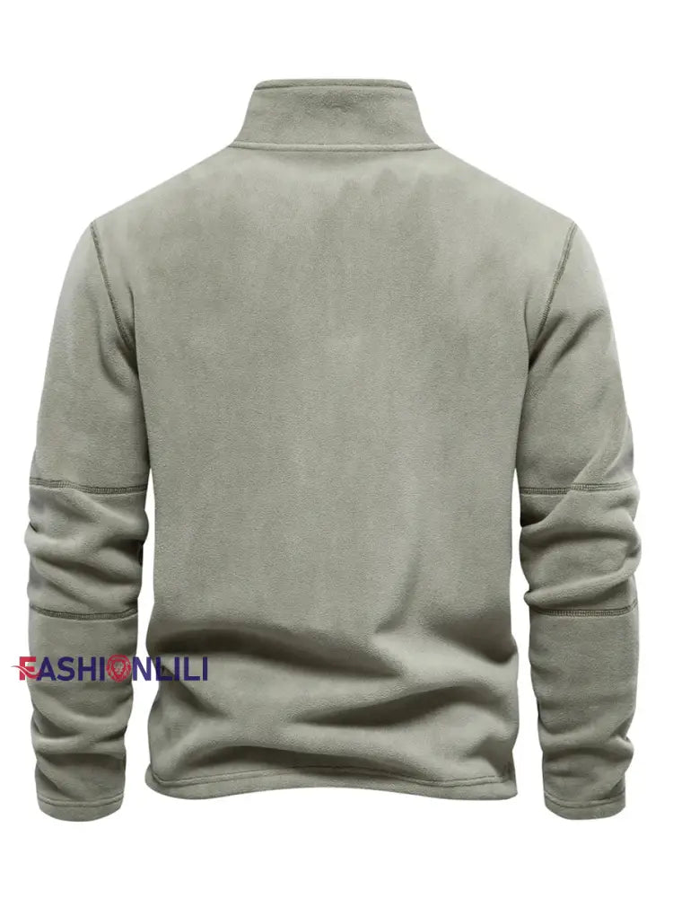 Men’s Casual Solid Color Polar Fleece Zipper Pullover