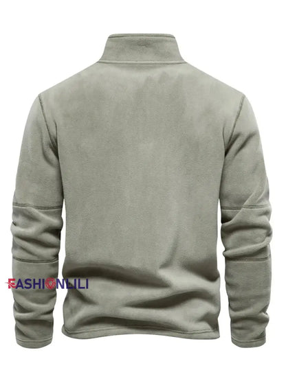 Men’s Casual Solid Color Polar Fleece Zipper Pullover