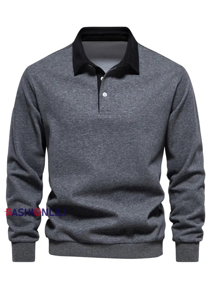 Men’s Casual Solid Color Polo Neck Pullover