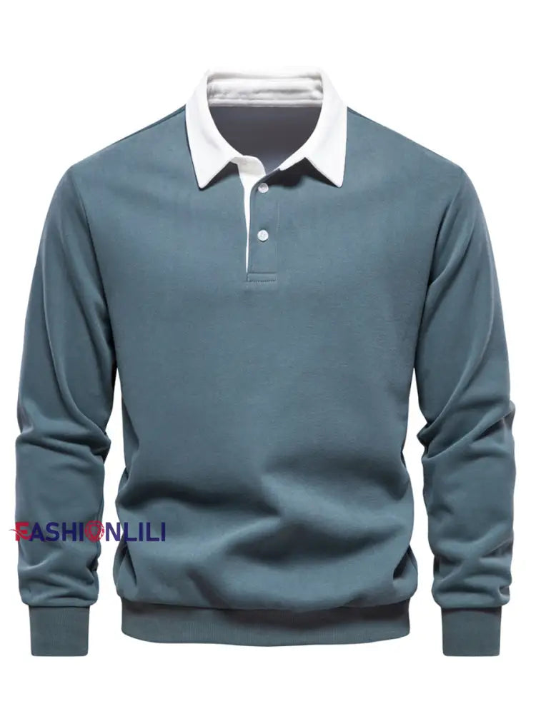 Men’s Casual Solid Color Polo Neck Pullover Grass Green / S