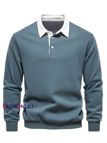 Men’s Casual Solid Color Polo Neck Pullover Grass Green / S