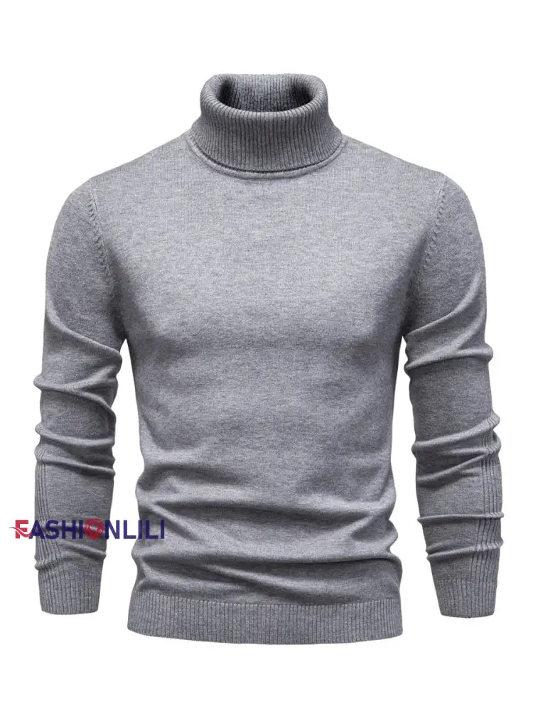 Men’s Casual Solid Color Turtleneck Knitted Sweater