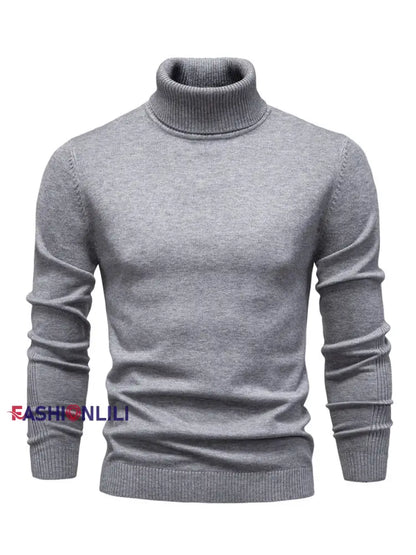 Men’s Casual Solid Color Turtleneck Knitted Sweater