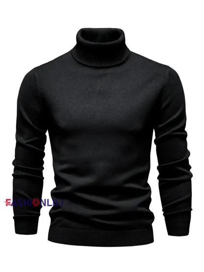 Men’s Casual Solid Color Turtleneck Knitted Sweater Black / S