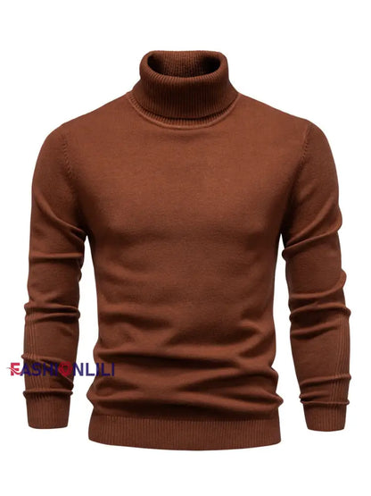 Men’s Casual Solid Color Turtleneck Knitted Sweater Coffee / S