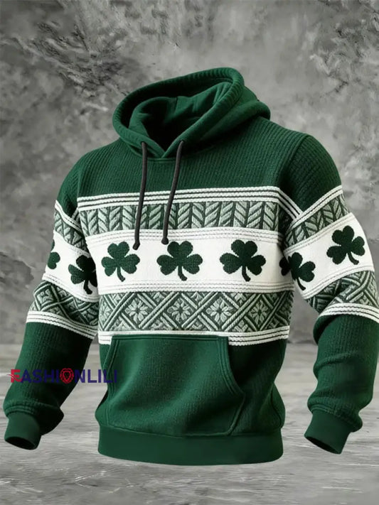 Men’s Casual St Patrick’s Shamrock Hoodie with Pockets Dark Green / S