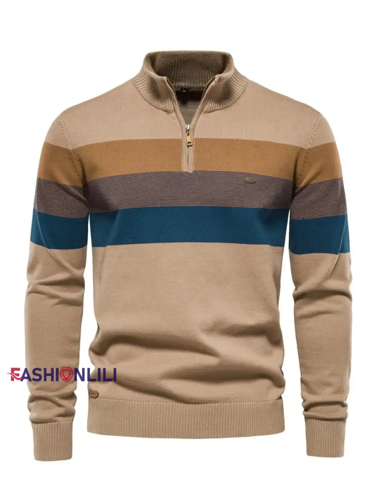 Men’s Casual Striped Half-Zip Knit Pullover