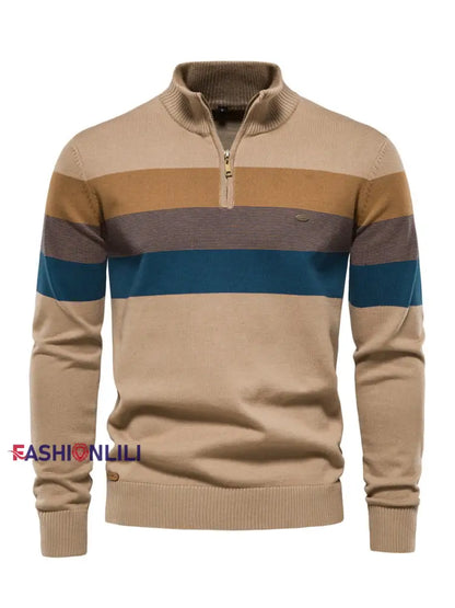 Men’s Casual Striped Half-Zip Knit Pullover
