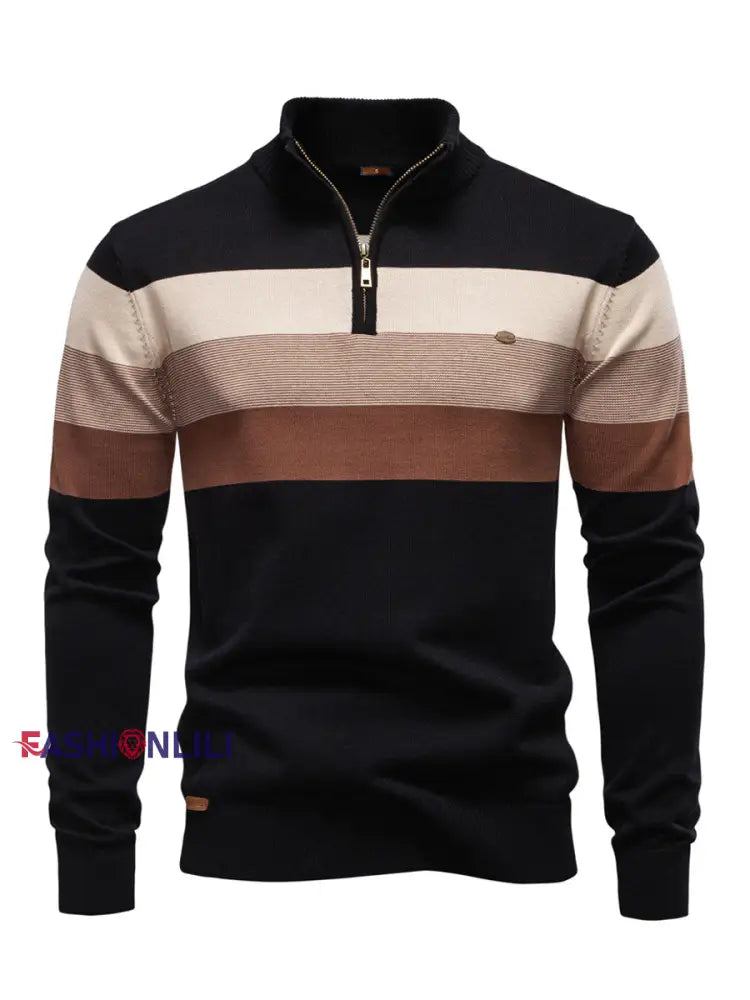 Men’s Casual Striped Half-Zip Knit Pullover Black / S