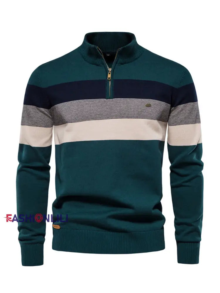 Men’s Casual Striped Half-Zip Knit Pullover Green / S