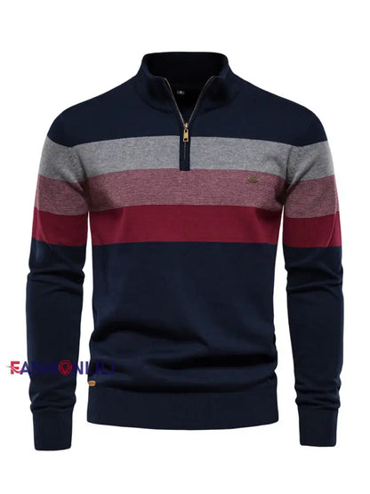 Men’s Casual Striped Half-Zip Knit Pullover Navy Blue / S