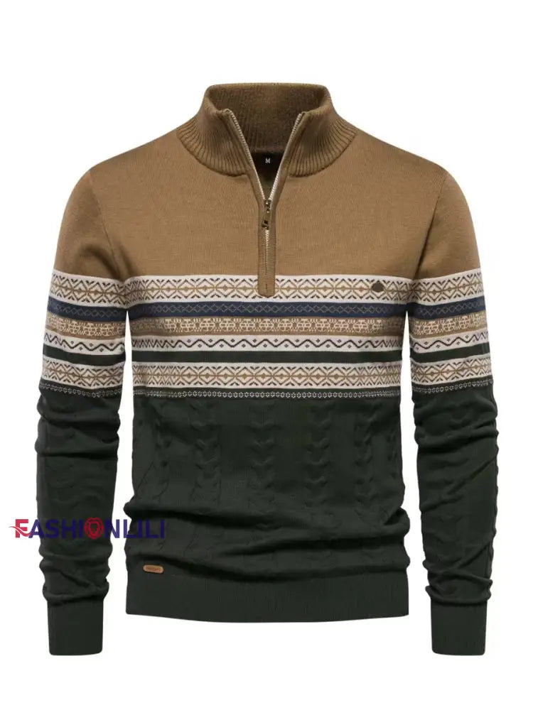 Men’s Casual Striped Knit Half-Zip Pullover