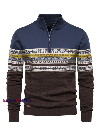 Men’s Casual Striped Knit Half-Zip Pullover Blue / S