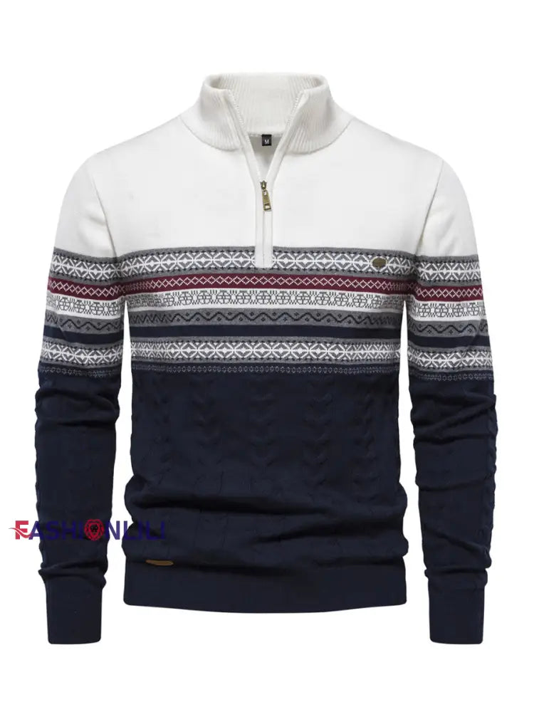 Men’s Casual Striped Knit Half-Zip Pullover White / S
