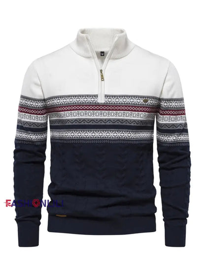 Men’s Casual Striped Knit Half-Zip Pullover White / S
