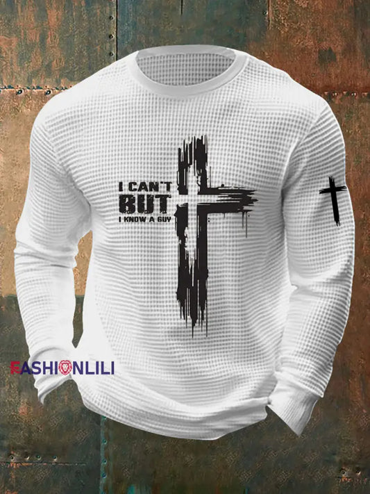 Men’s Christian I Can’t... But I Know A Guy. Printed Waffle Long Sleeve T-Shirt White / S
