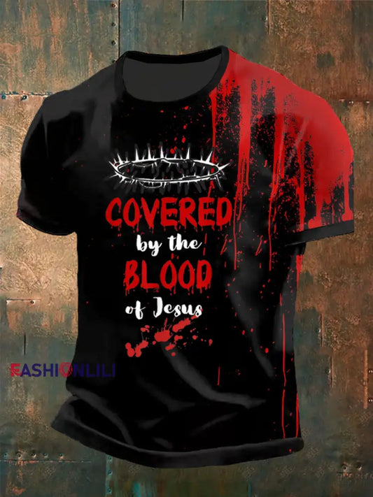 Men’s Covered By The Blood of Jesus Print short sleeves t-shirt Black / S