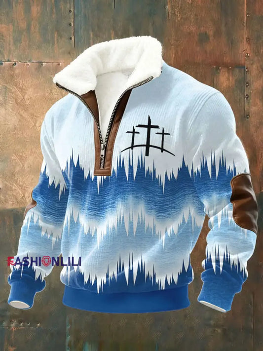 Men’s Cross Plush Zipper Sweatshirt Blue / S