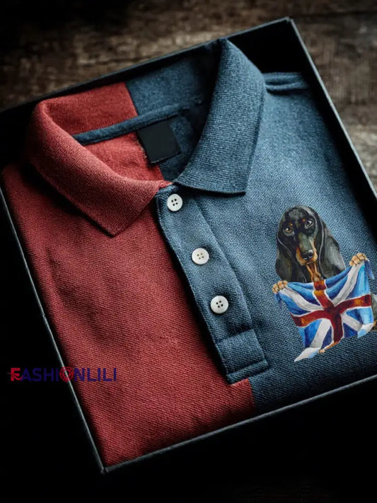 Men’s Dog And Flag Design short sleeve shirt As picture / S