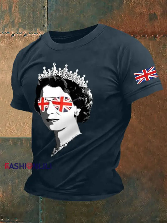 Men’s Elizabeth II Print Casual Tee Navy Blue / S