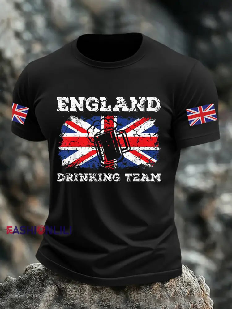 Men’s England Drinking Team Casual Printed T-shirt Black / S
