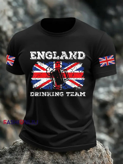 Men’s England Drinking Team Casual Printed T-shirt Black / S