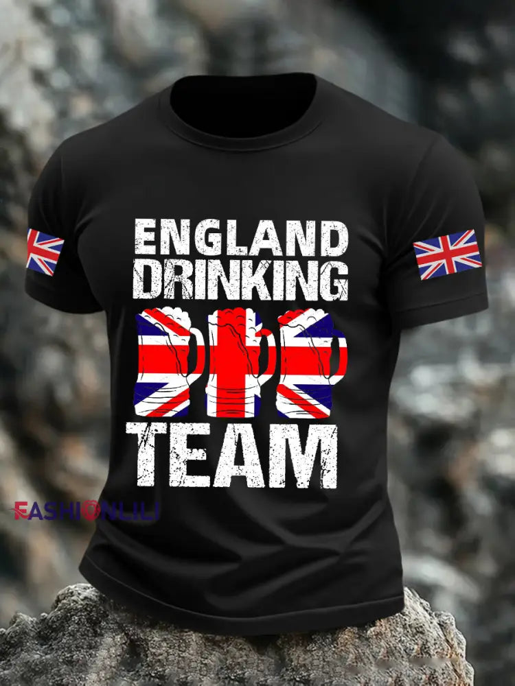 Men’s England Drinking Team Casual Printed T-shirt Black / S