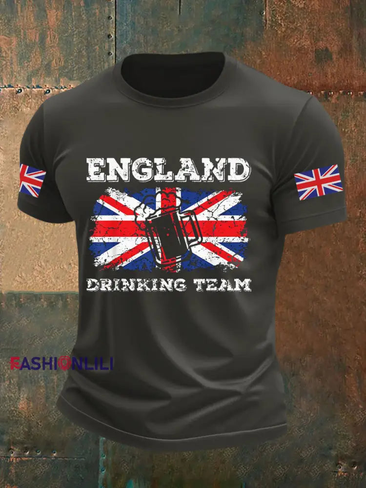 Men’s England Drinking Team Casual Printed T-shirt Dark Gray / S