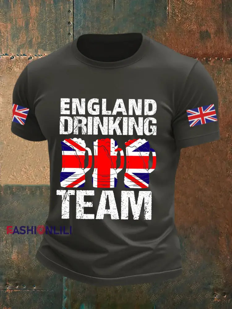 Men’s England Drinking Team Casual Printed T-shirt Dark Gray / S